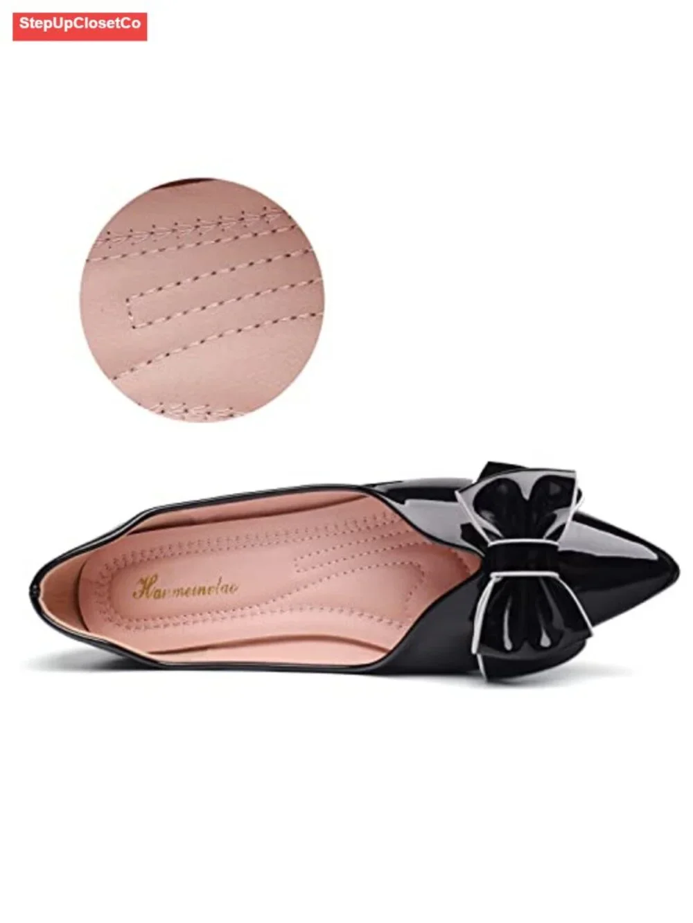 Women's Pointed Toe Leather Ballet Flats with Bow, Memory Foam Insole Dress